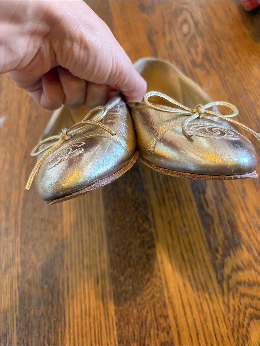 CHANEL gold Leather Ballet Flats - Picture 2 of 4